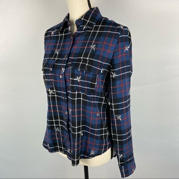 Nanette Lepore Plaid Long Sleeve Shirt with Queen B Print - Picture 2 of 4